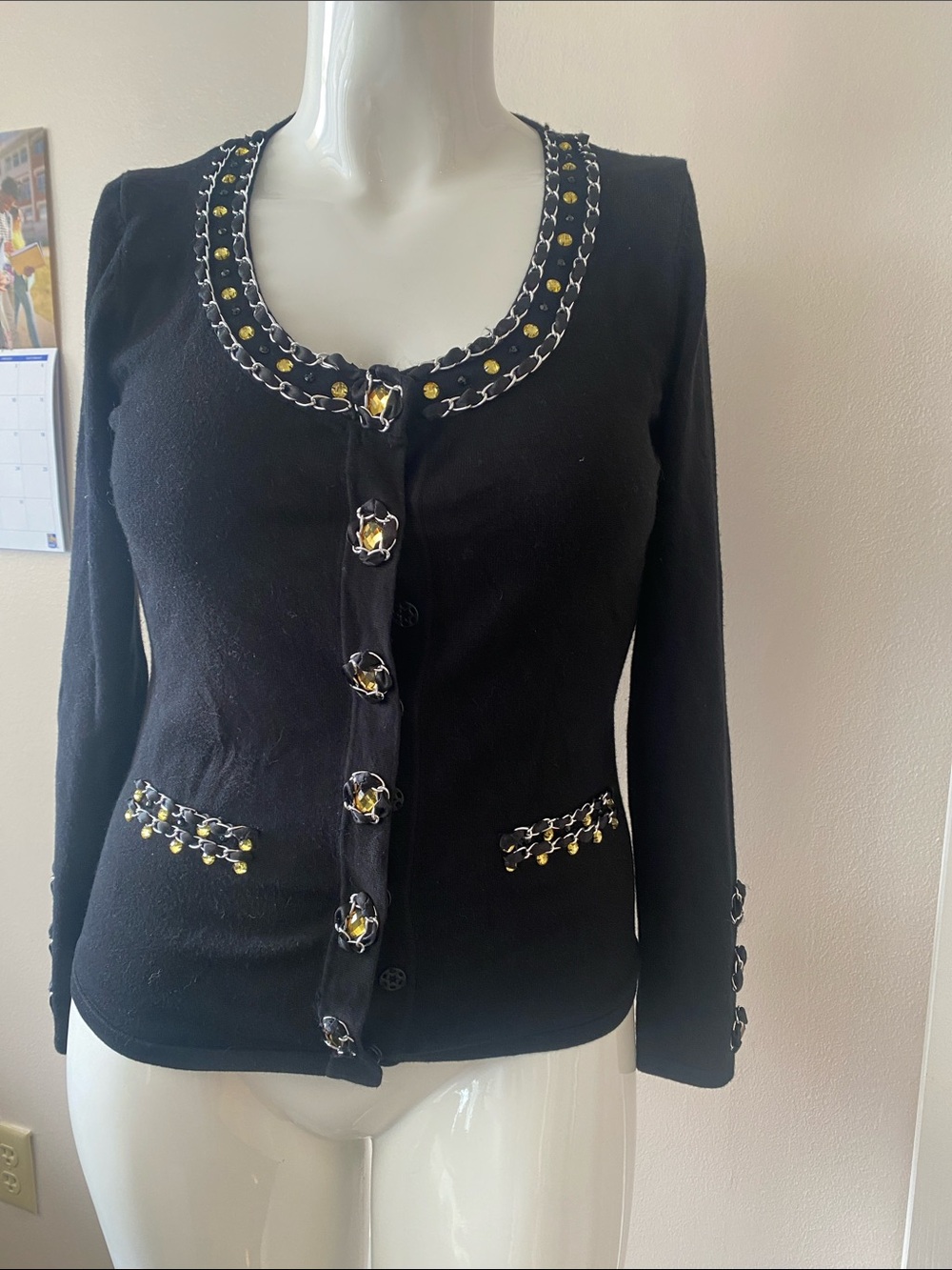 Black Women's Embellished Open Cardigan Sweater